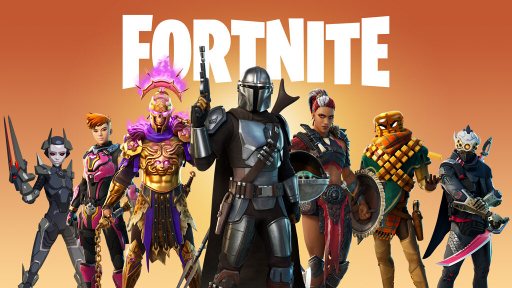 Fortnite with Mandalorian up front